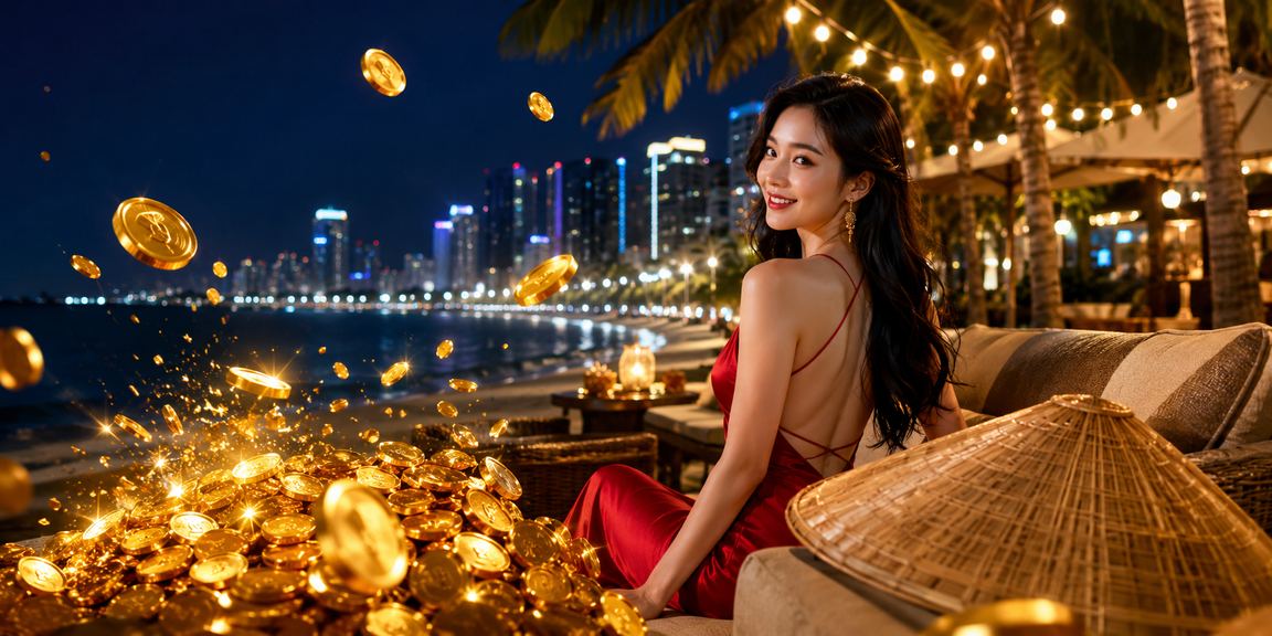 Không gian giải trí casino trực tuyến bên bờ biển Nha Trang với chiếc nón lá